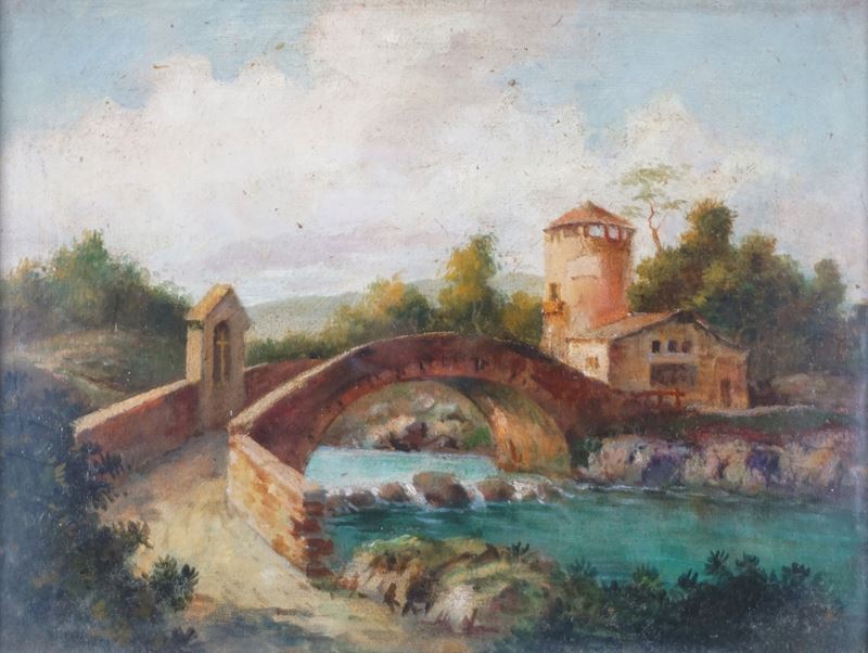 Paesaggi con rovine, fiume e castello