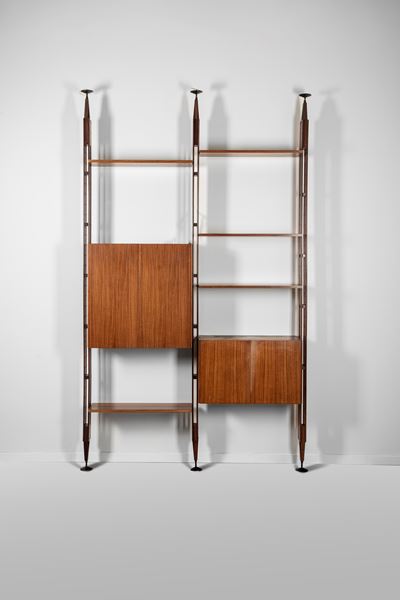 Libreria modello LB7, impiallacciatura di palissandro e alluminio pressofuso laccato (1957/1960 c...