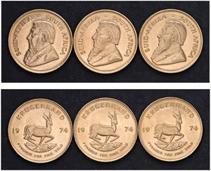 Lotto di 3 Krugerrand 1974.