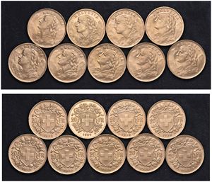 Lotto di nove 20 franchi 1935.