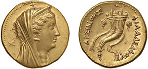 EGITTO - TOLOMEO II (285-246 a.C.) - Mnaieion o ottodramma in nome di Arsinoe II. Emissione postuma, Alessandria.