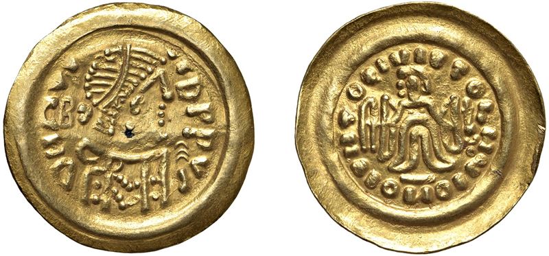 LONGOBARDI – MONETAZIONE A NOME DI MAURIZIO TIBERIO (582-602) - Tremisse. Emissione durante i reg...