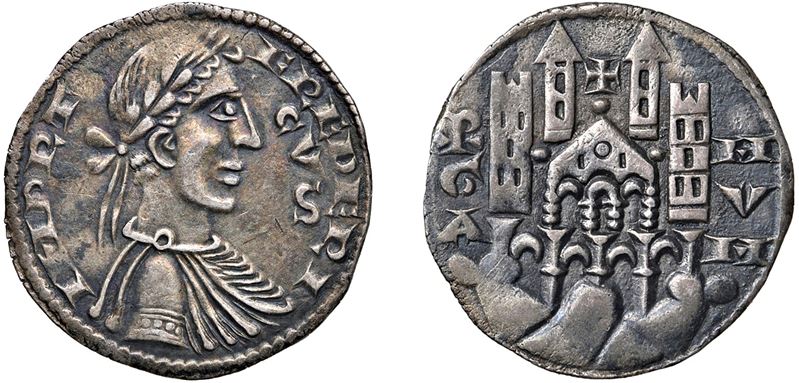 A nome di Federico II di Svevia (1236 - inizio XIV sec.) - Grosso da 6 denari, s.d., Bergamo.