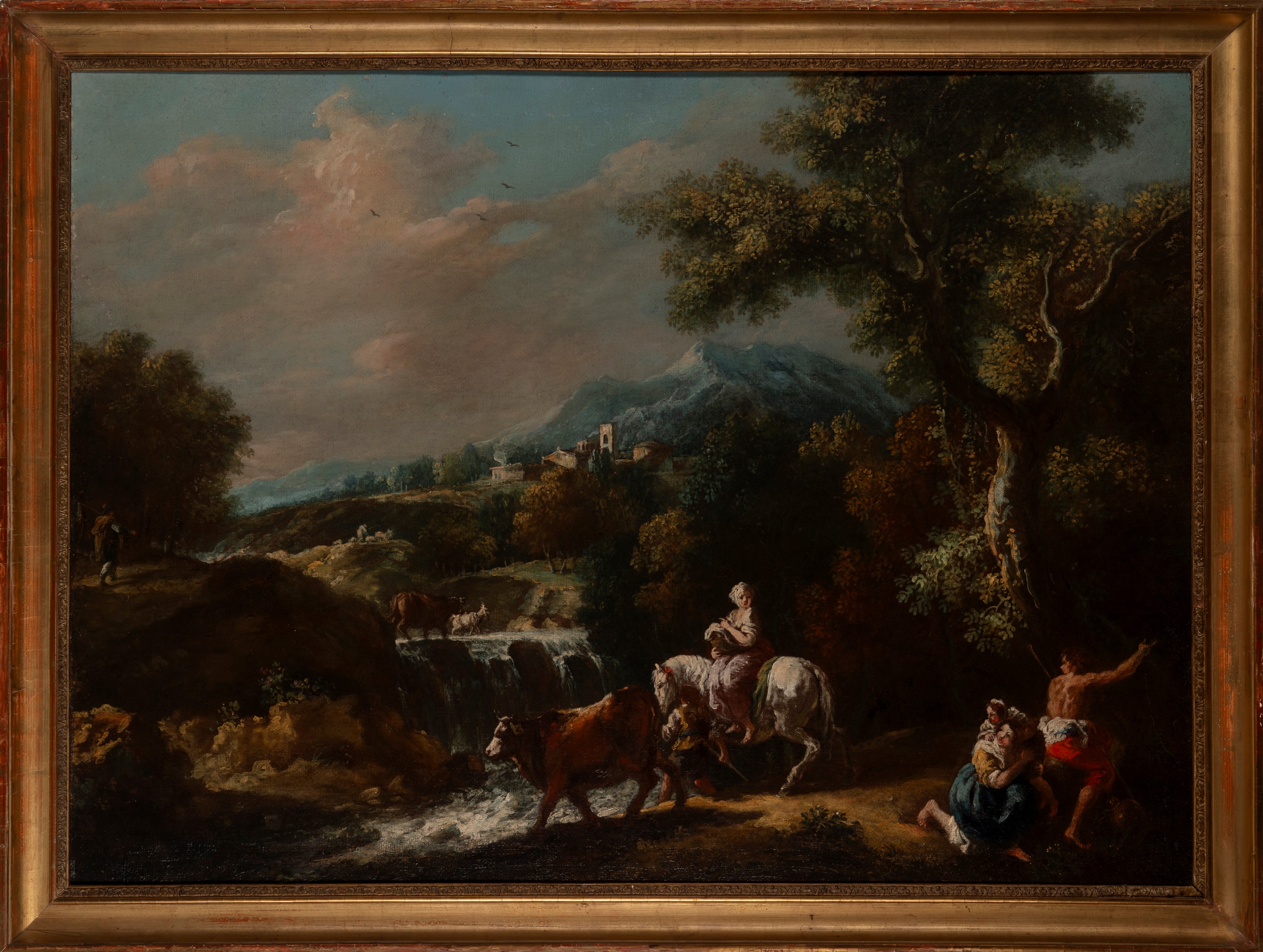 Cerchia di Francesco Zuccarelli (pitigliano 1702 – Firenze 1788) - Paesaggio fluviale con viandan...