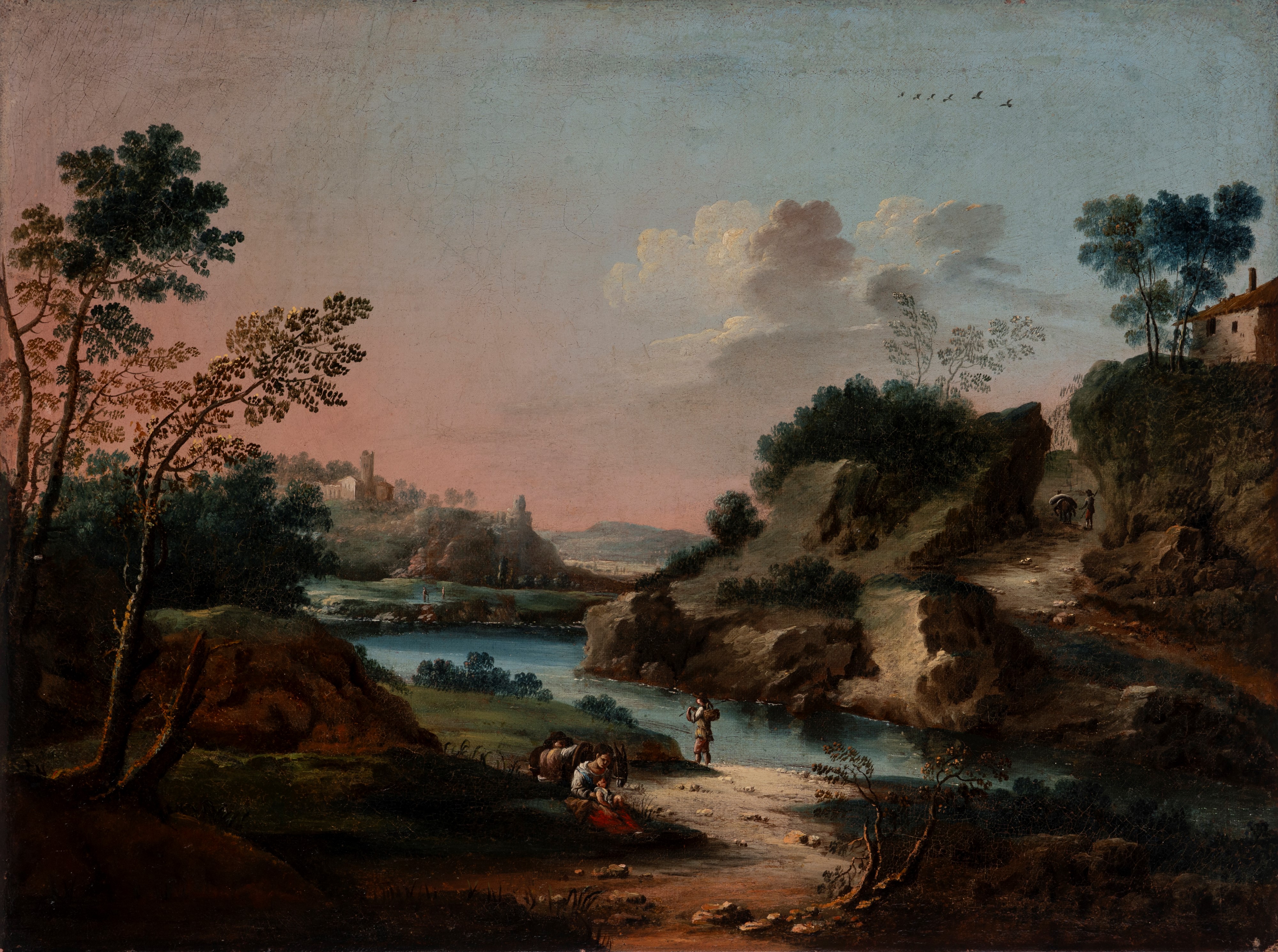 Cerchia di Francesco Zuccarelli (pitigliano 1702 – Firenze 1788) - Paesaggi fluviali con figure (...