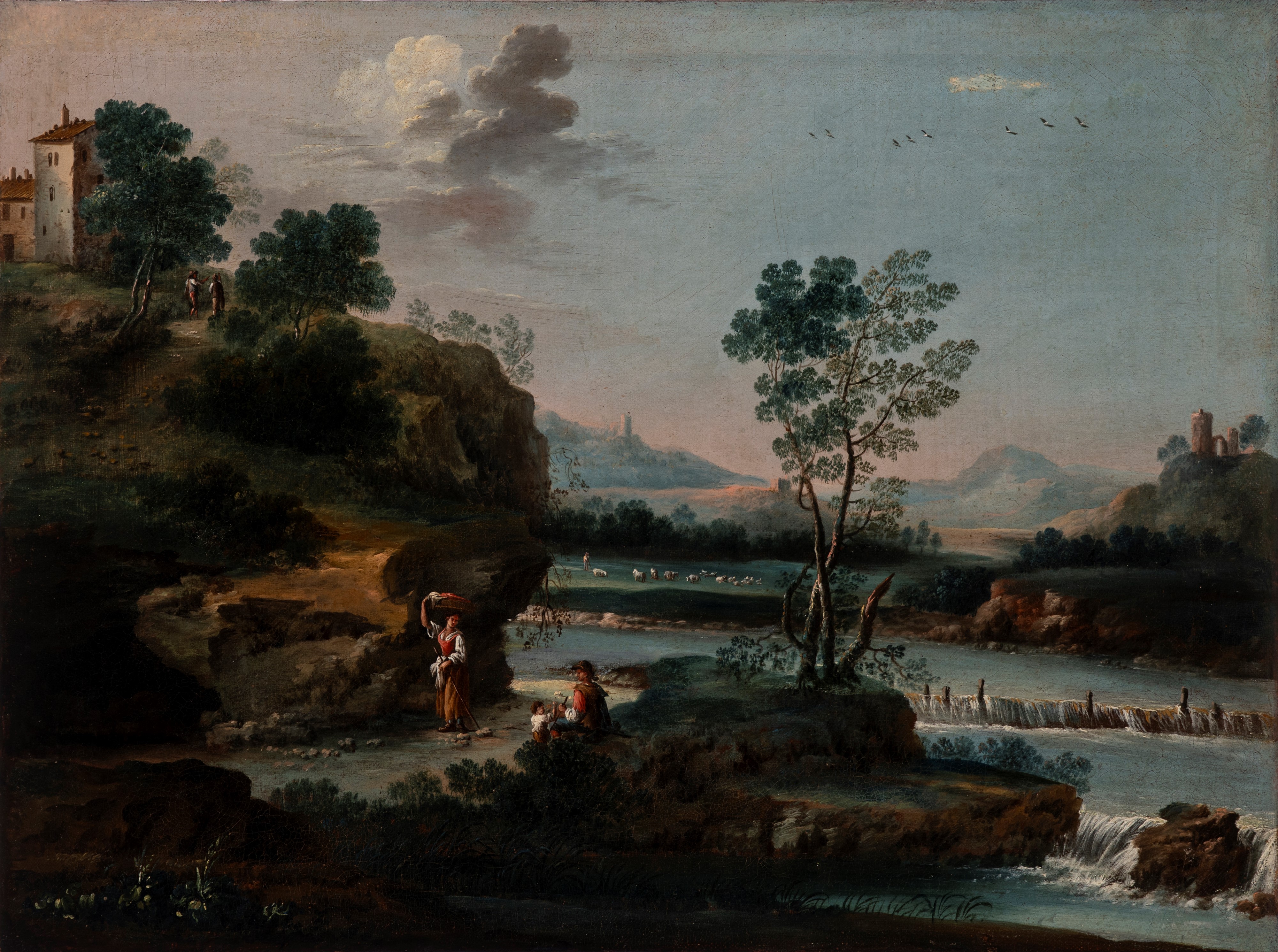 Cerchia di Francesco Zuccarelli (pitigliano 1702 – Firenze 1788) - Paesaggi fluviali con figure (...