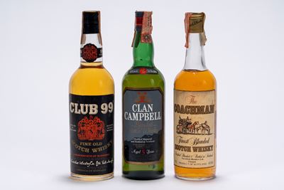 Selezione di Whisky: Club 99, Clan Campbell 5 Year Old e The Coachman