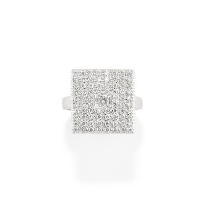 Anello in oro bianco 18k con diamanti, settoriale quadrato