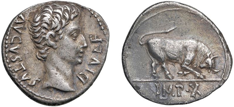AUGUSTO (27 a.C. - 14 d.C.) – Denario, Lugdunum (Lione).