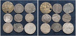 Lot of 8 coins and a merchant card.