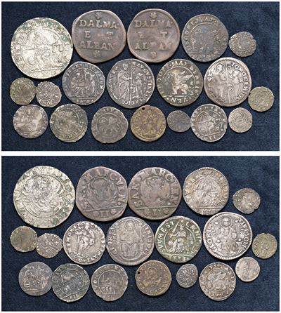 Monete Veneziane, Lotto di 19 monete in vari metalli