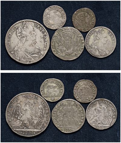 Monete anonime, Lotto di 5 monete veneziane del XVIII secolo in vari metalli
