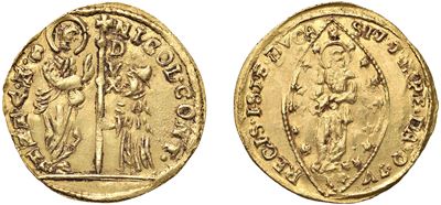 Nicolò Contarini, Zecchino con San Marco e il Redentore, falso attribuito a Luigi Cigoi, oro, XIX...