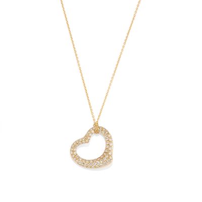 Elsa Peretti, Collana “Open Heart” con pendente a cuore in oro giallo 18k e pavé di diamanti
