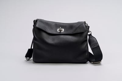 Borsa Rodeo Messenger in pelle nera con tracolla regolabile