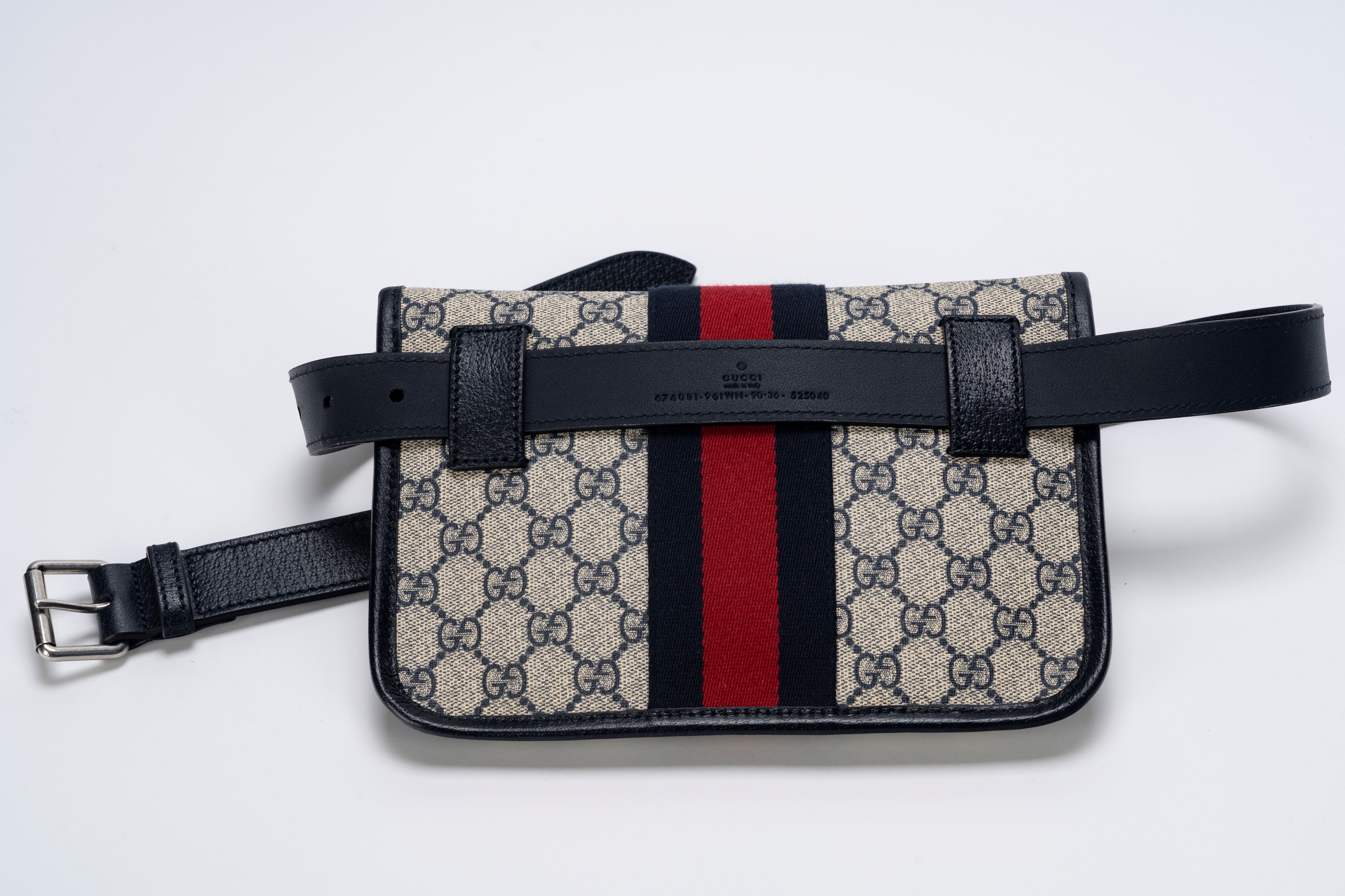 Gucci - Marsupio/Pochette, tessuto logato plastificato bianco e blu con profili in pelle