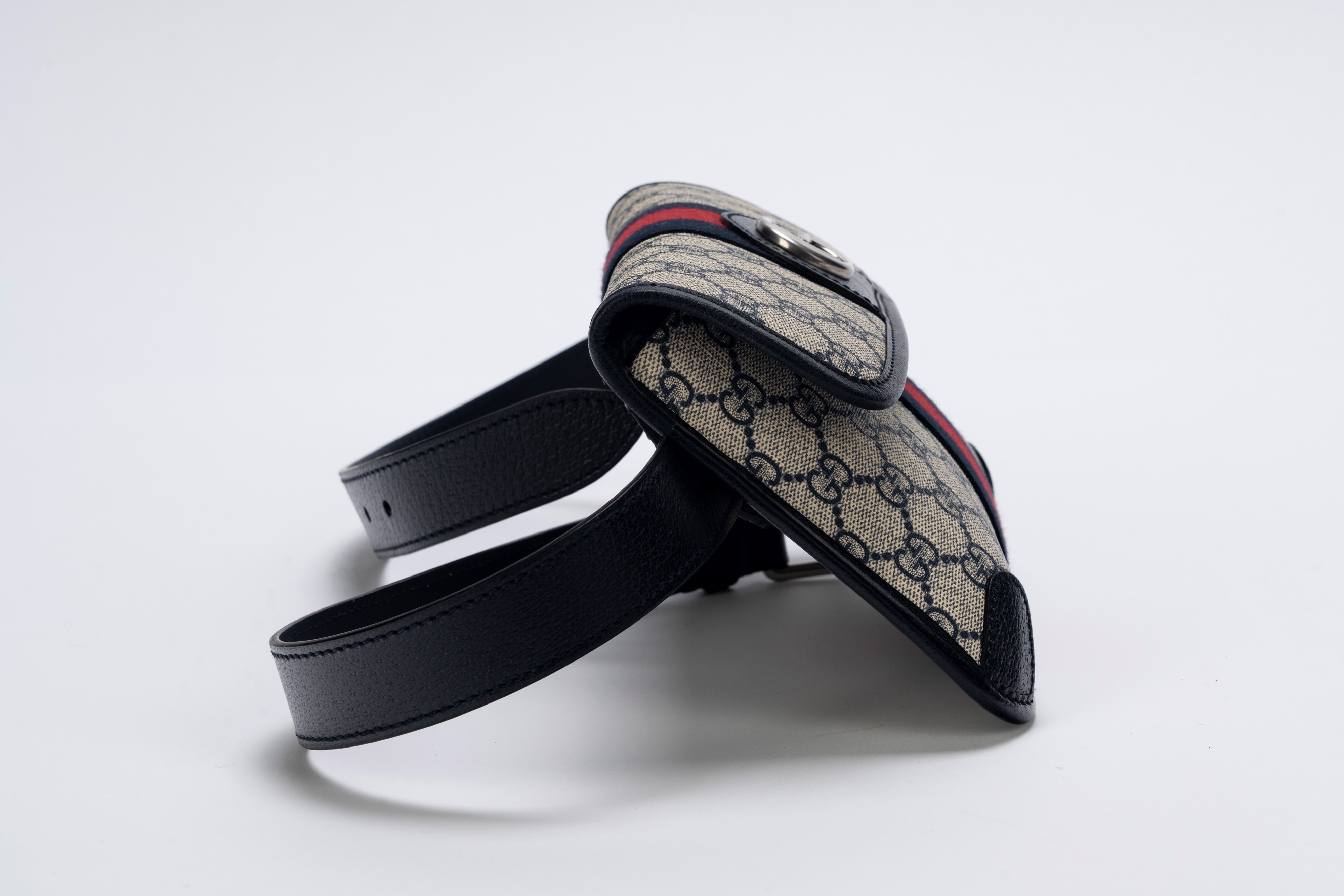 Gucci - Marsupio/Pochette, tessuto logato plastificato bianco e blu con profili in pelle