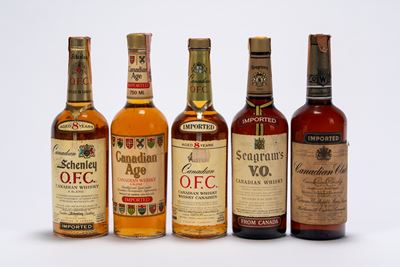 Selezione di Canadian Whisky (5 bottiglie, varie etichette)