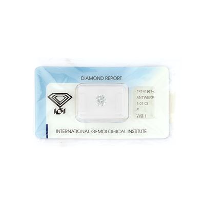 Diamante in blister, taglio brillante, 1,01 ct, colore F, purezza VVS1