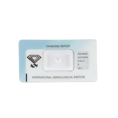 Diamante in blister, taglio brillante, ct 0,52, colore E, purezza VS1