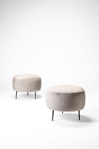 Coppia di pouf, velluto e imbottitura con tondino di ferro