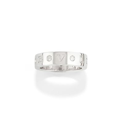 Anello con sette diamanti, oro bianco 18k
