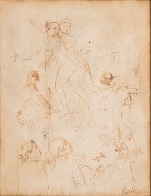 Composizione con figure e scimmie