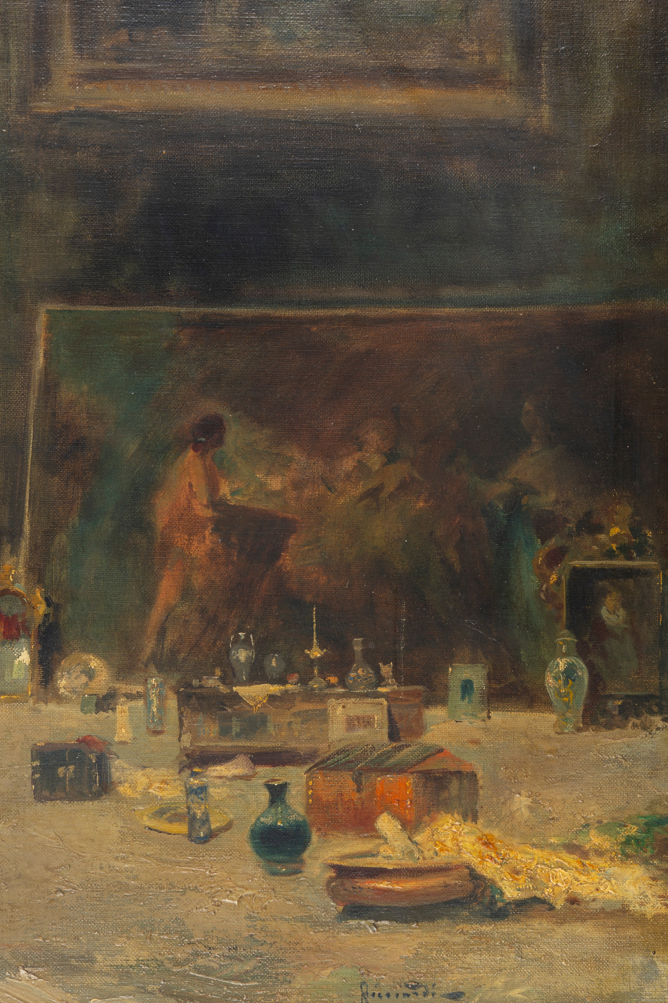 Oscar Ricciardi - Dall'antiquario, olio su tela