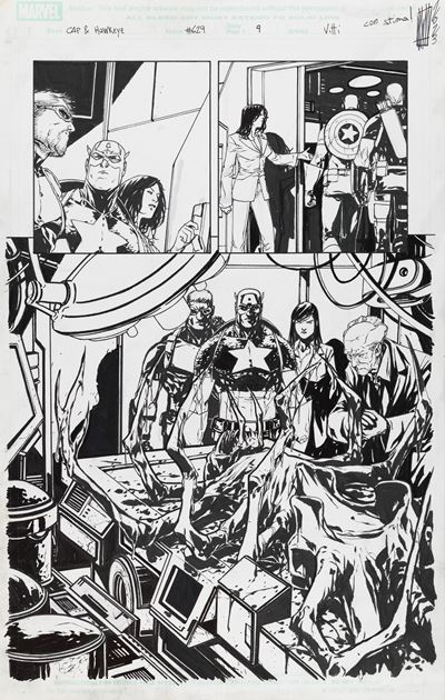 Captain America and Hawkeye, matita e china su cartoncino Marvel