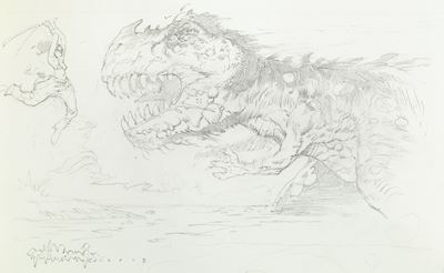 Dino Vs Girl, matita su cartoncino