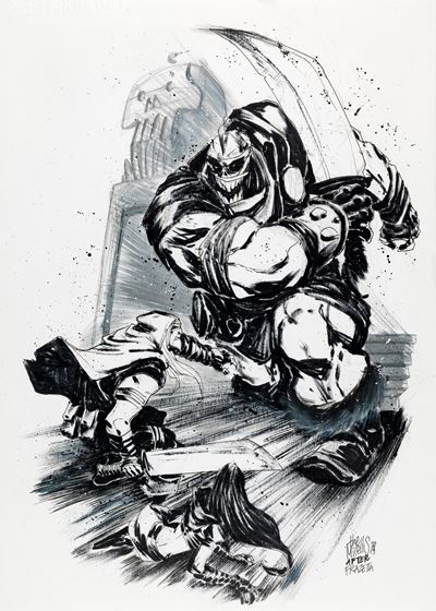 Death Dealer dopo Frazetta, matita, china e acquerello su cartoncino
