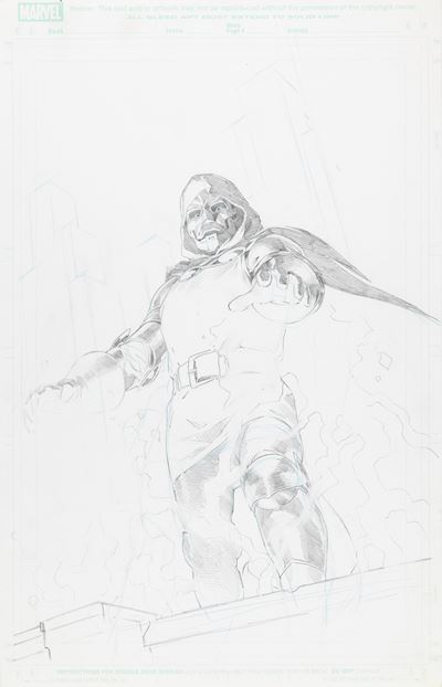 Dr. Doom - Matita e pastello su cartoncino Marvel