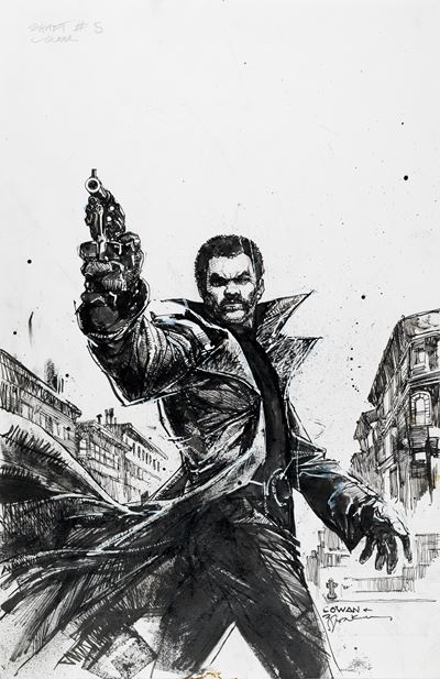 Sienkiewicz/Cowan, Shaft n. 5, matita e china su cartoncino