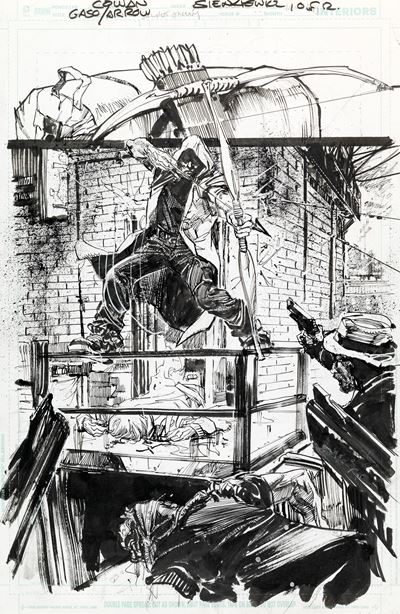 Cowan, Secret Origins - Green Arrow, matita e china su cartoncino, 28 x 43 cm, 2014