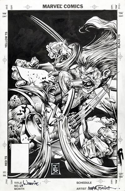 Copertina per Wolverine n. 68, matita e china su cartoncino Marvel