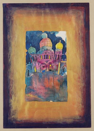 Babic, Composizione con palazzo, tecnica mista su carta (2007)