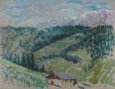 Paesaggio montano, pastelli su carta