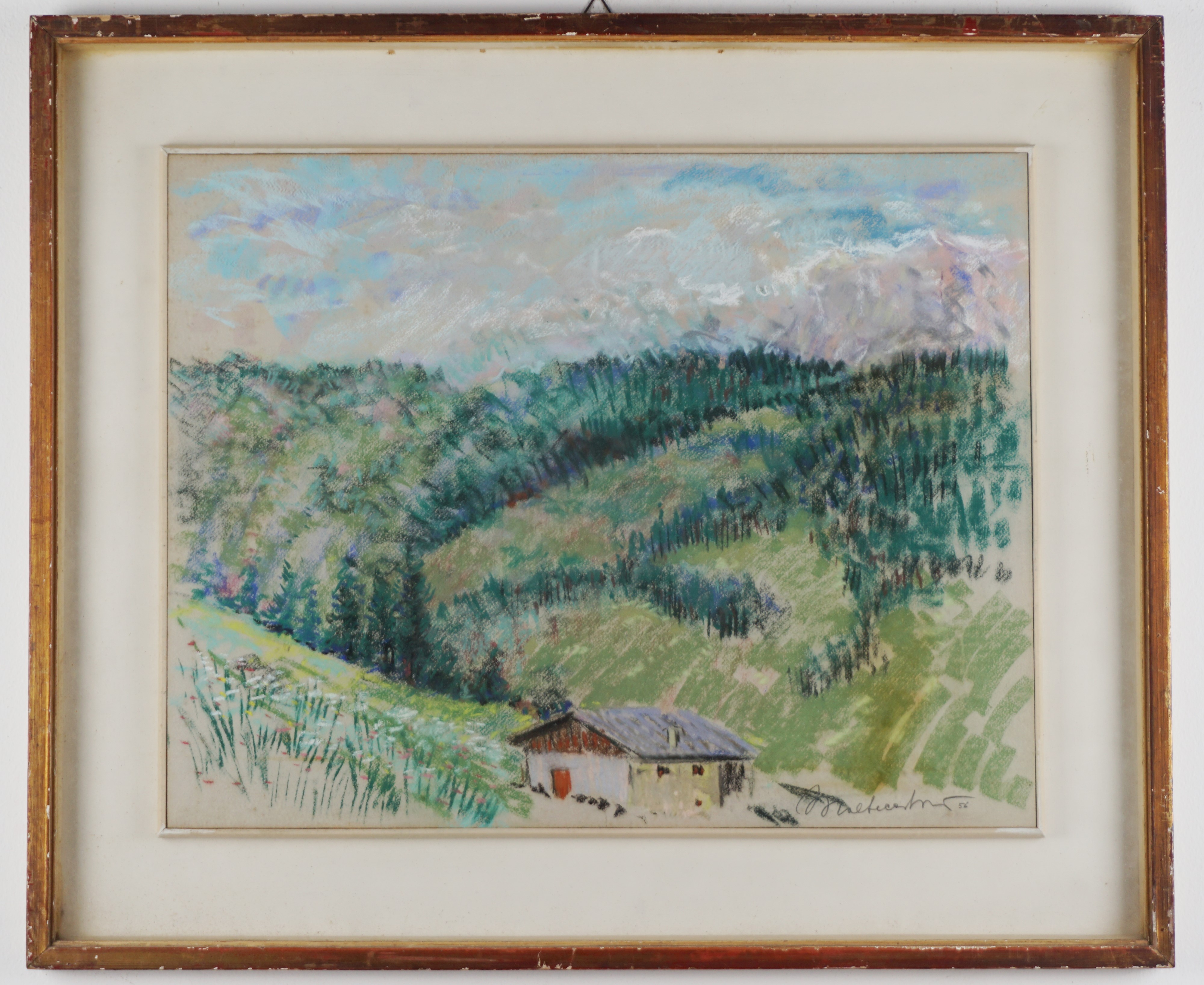 Anonimo Seconda Metà Secolo XX - Paesaggio montano, pastelli su carta