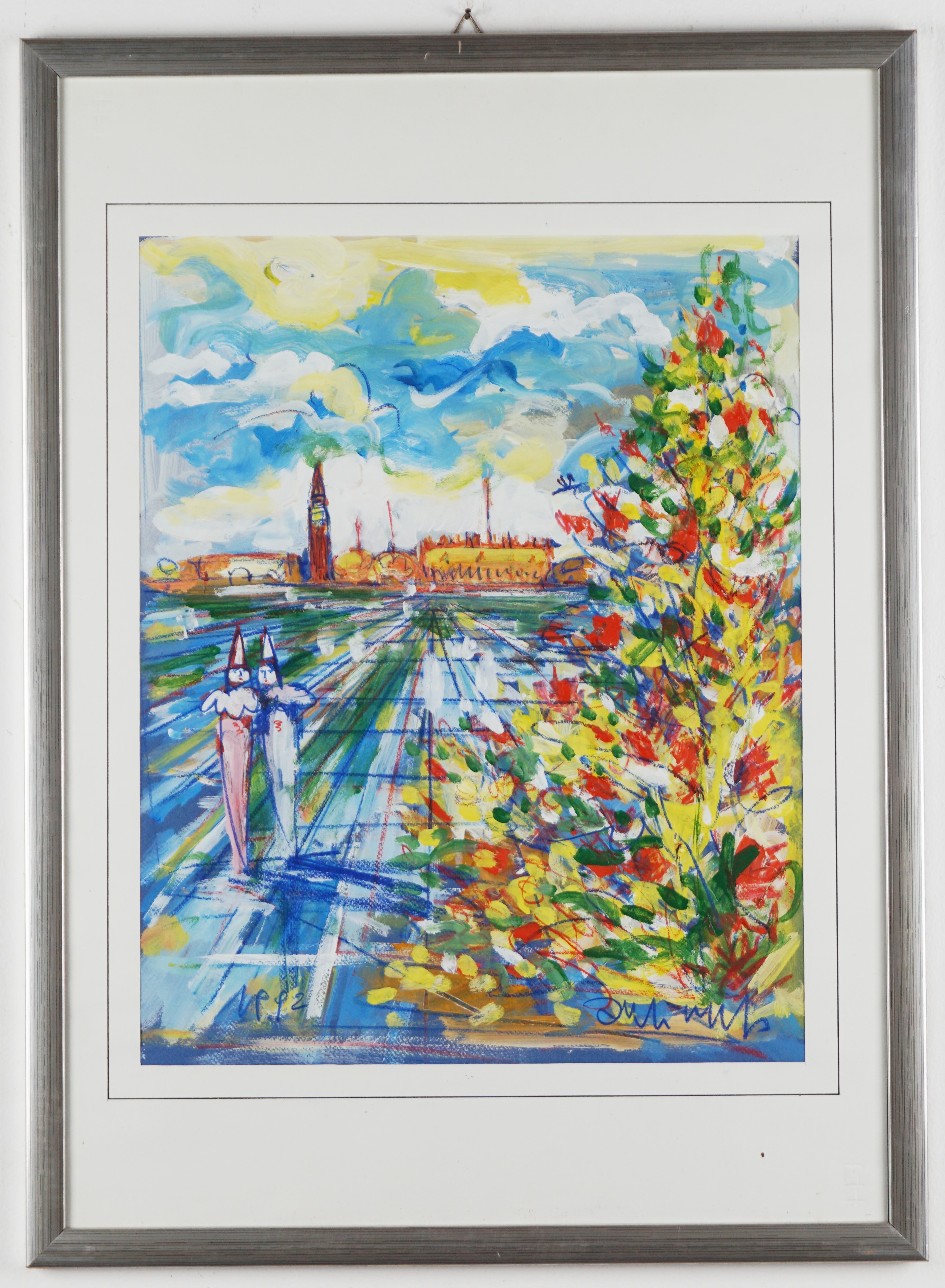Mantegazza da Magenta - Venezia con figure, olio su carta