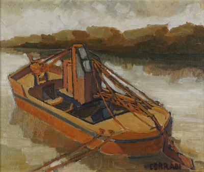 Giacomo Corradi, Barca sul canale, olio su tela