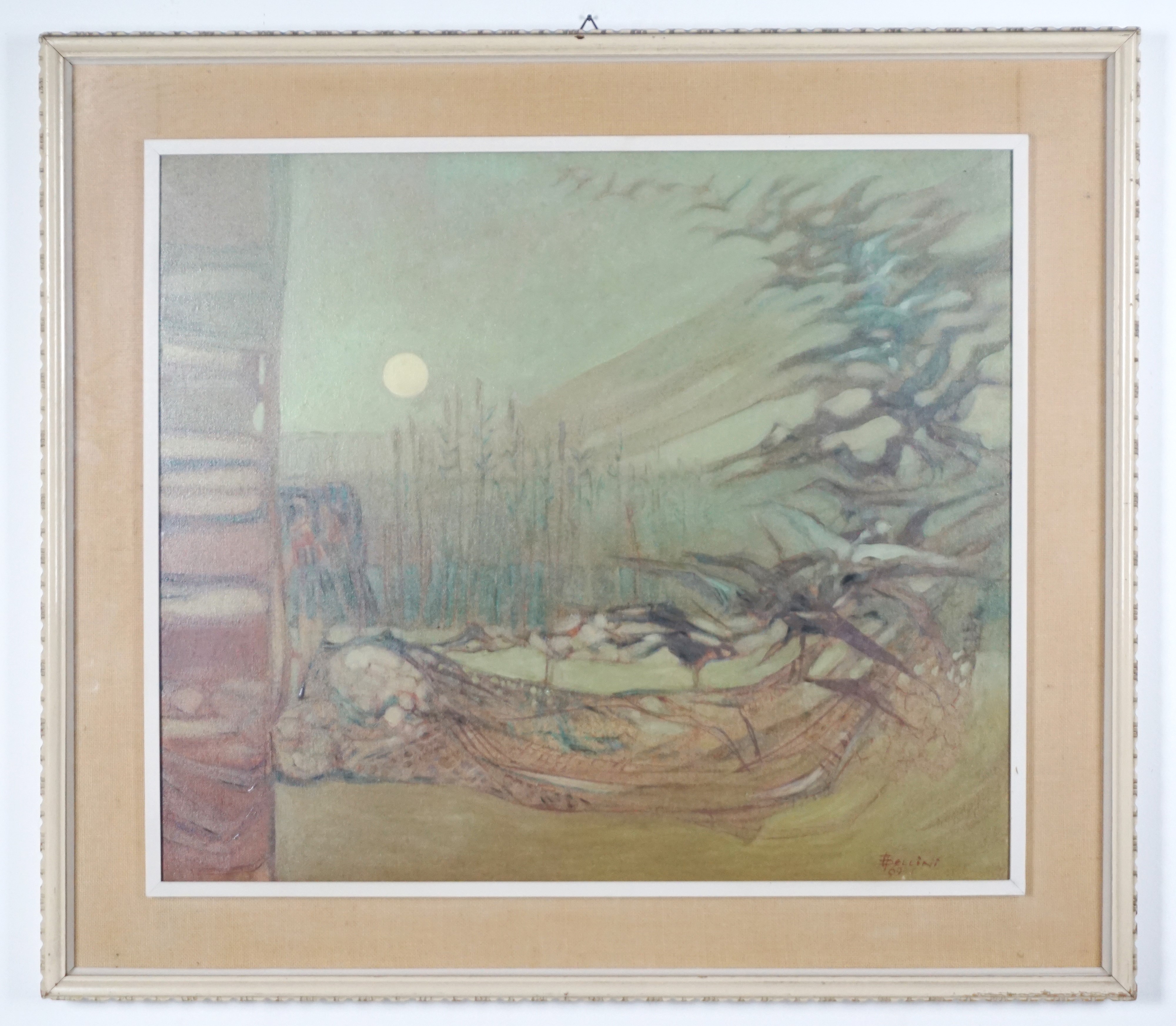 Anonimo Seconda Metà Secolo XX - A. Bellini, Paesaggio e astrazione, olio su tela