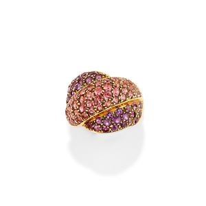Anello in oro giallo 18k con quarzi e ametiste