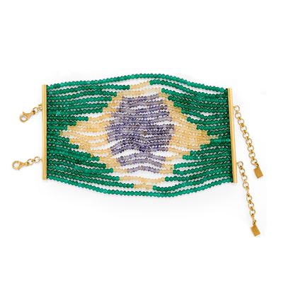 Bracciale, in oro giallo 18k con diciannove fili di pietre colorate