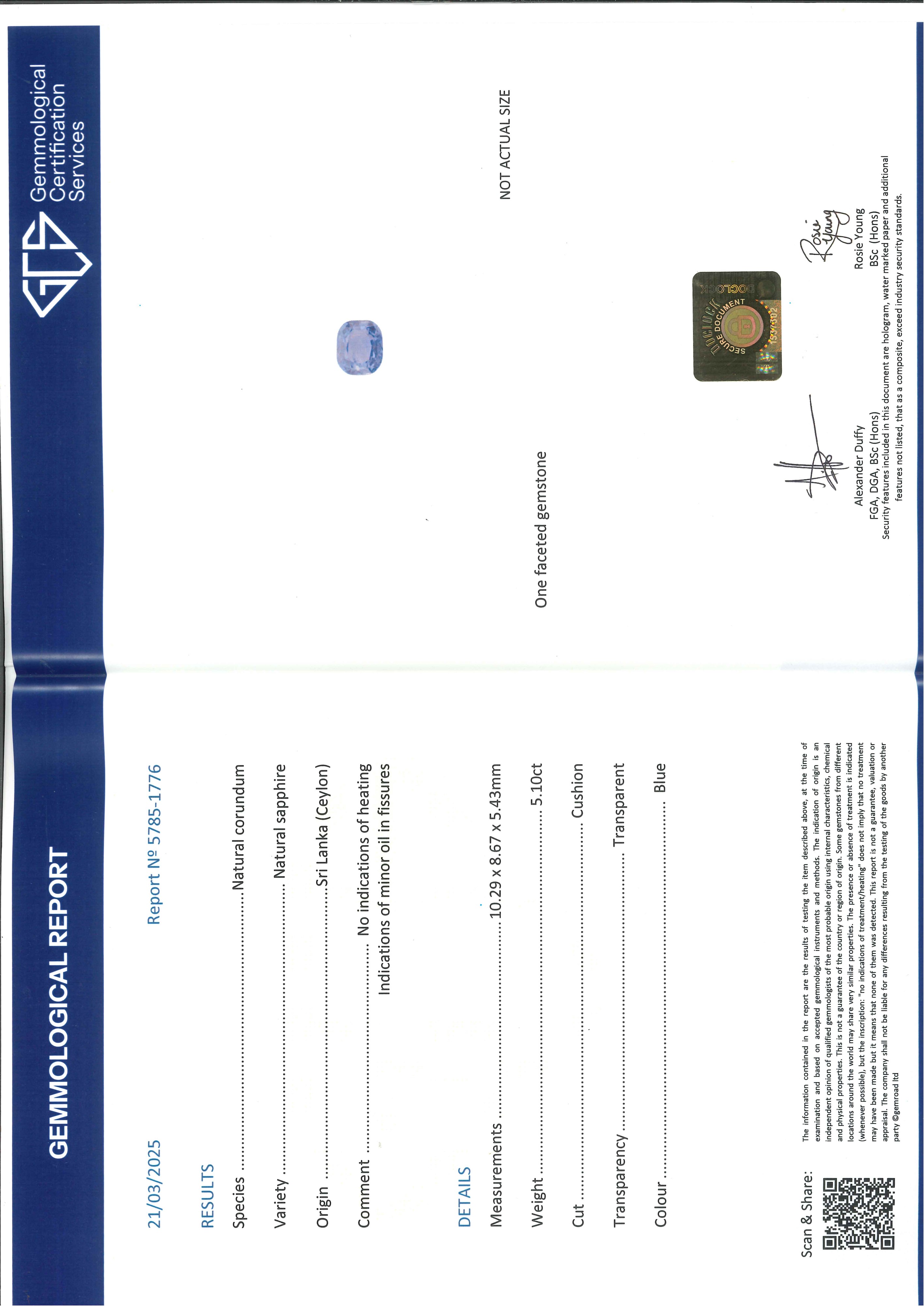 Anello con zaffiro Ceylon no heat, oro bianco 18k, diamanti