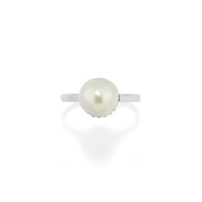 Anello con perla naturale in oro bianco 18k
