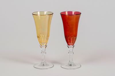 Coppia di Calici in Vetro di Murano Rosso e Giallo, XX Secolo