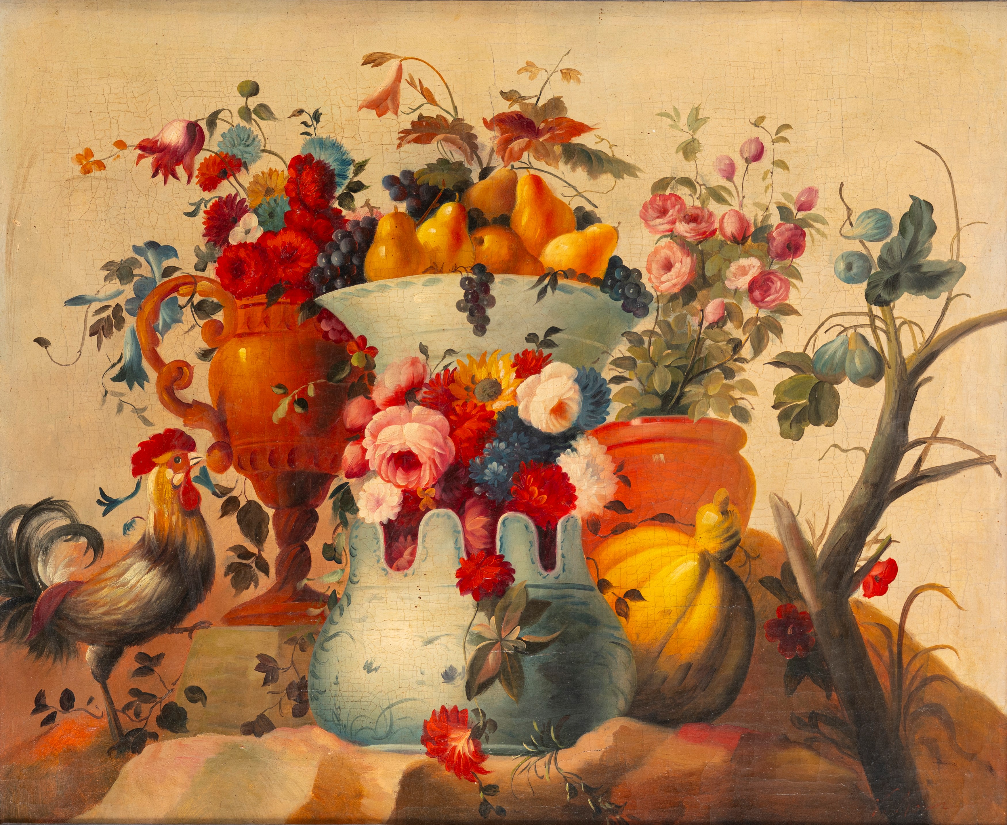 Imitatore di Gaspare Lopez - Vaso con Ciliegie, Fiori, Fichi e Volatili; Vaso con Pere e Uva, Fio...