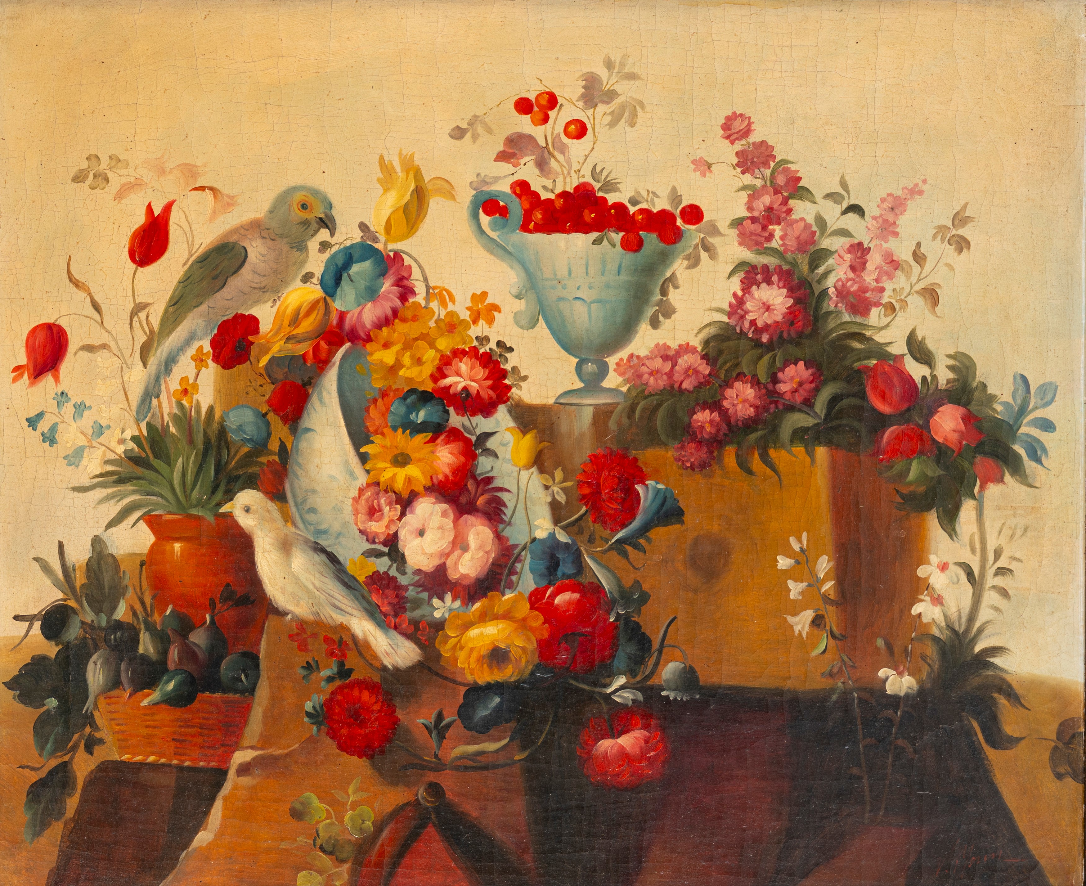 Imitatore di Gaspare Lopez - Vaso con Ciliegie, Fiori, Fichi e Volatili; Vaso con Pere e Uva, Fio...