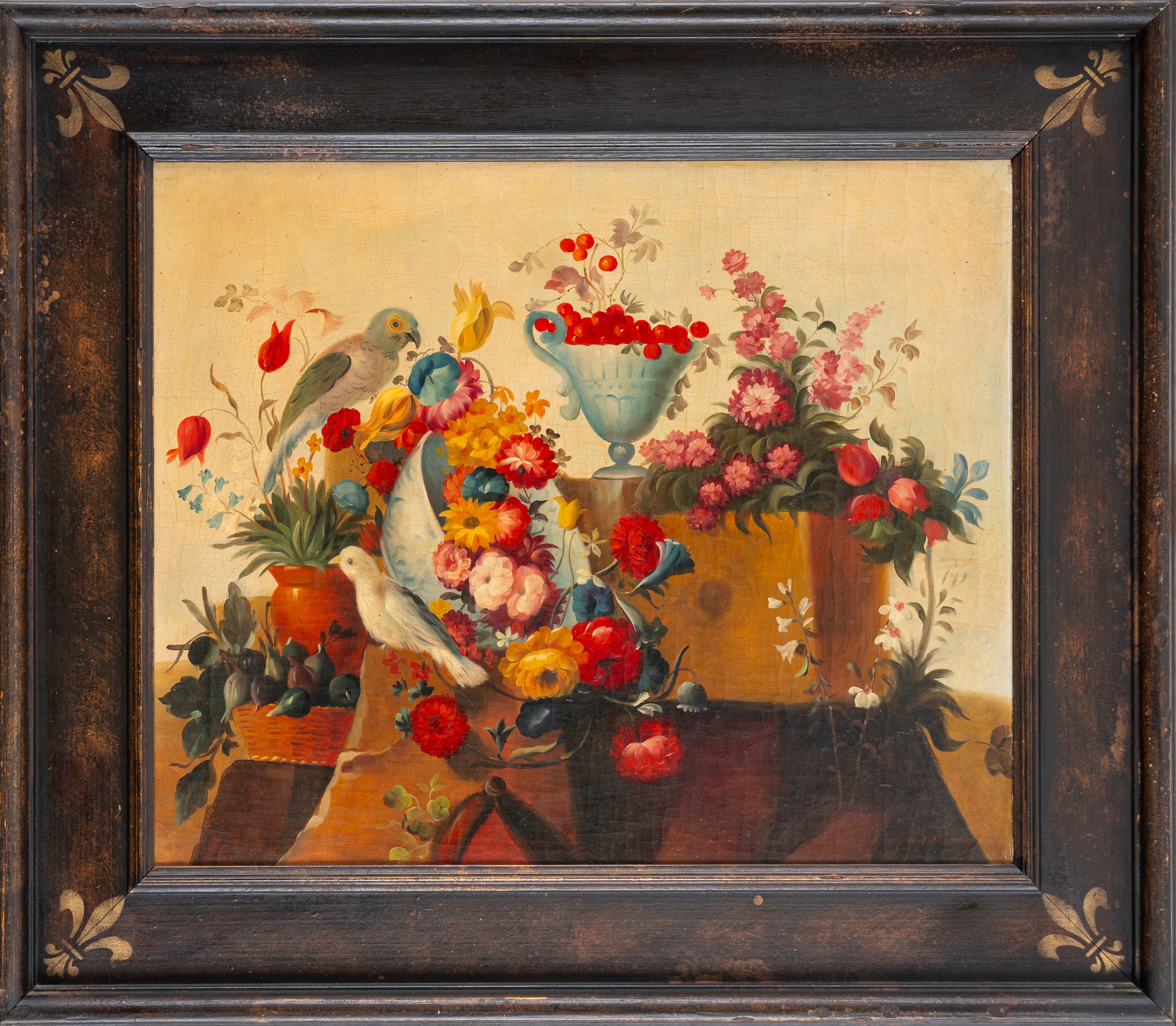 Imitatore di Gaspare Lopez - Vaso con Ciliegie, Fiori, Fichi e Volatili; Vaso con Pere e Uva, Fio...
