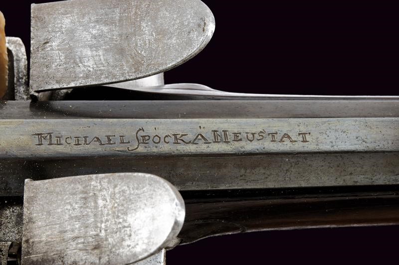 Raro Doppelstutzen Mod. 1768 a pietra focaia firmato Michael Spock